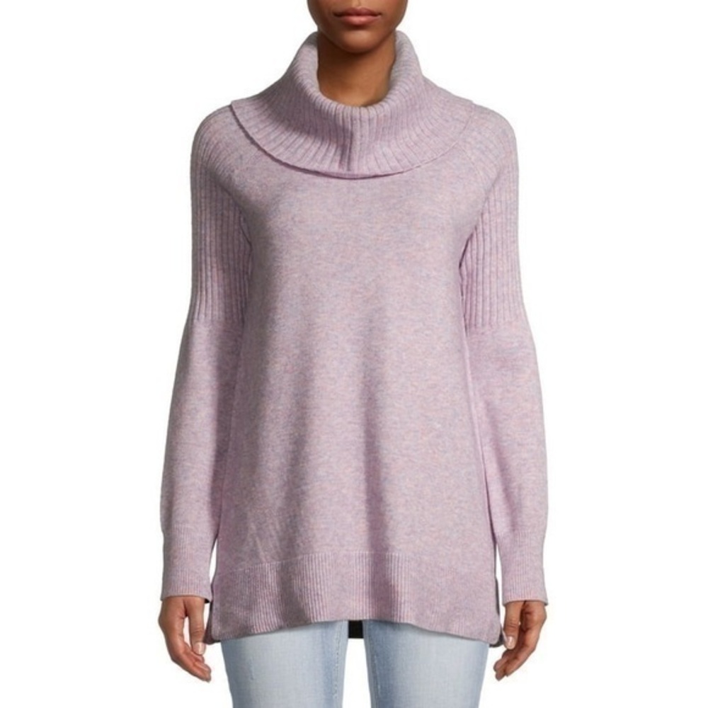Time and True Cowl Neck Long Sleeve Tunic Sweater Women Size Medium Lavender